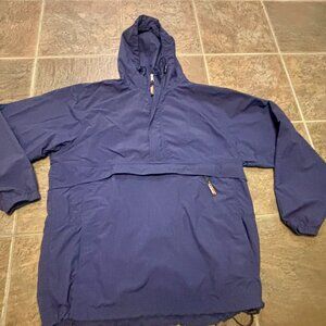 ~~LL Bean Windbreaker Hooded Blue Rain Jacket Mens XXLT 1/4 Zip Kangaroo Pocket